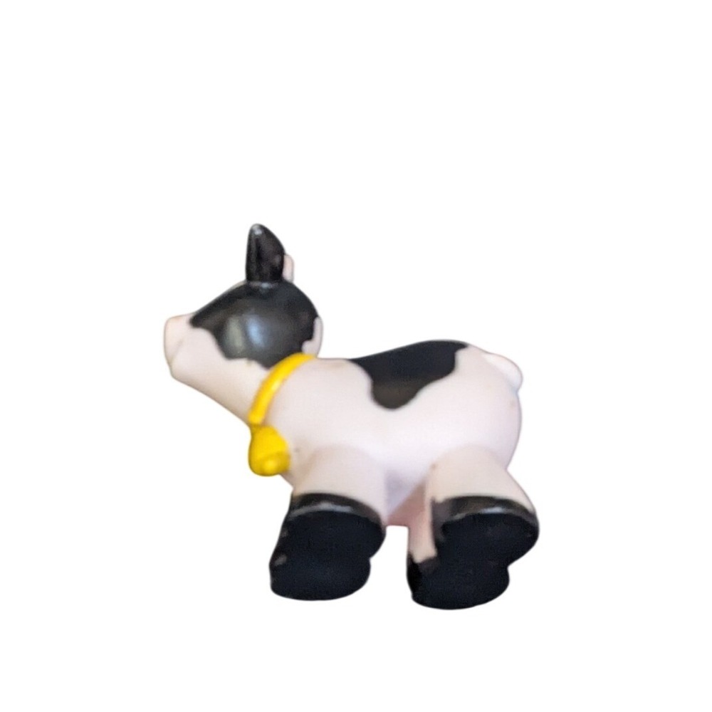 Fisher Price Little‎ People Cow Figure Black White Spotted Yellow Bell Toy